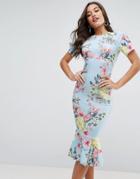 Asos T-shirt Floral Midi Dress With Pephem - Multi