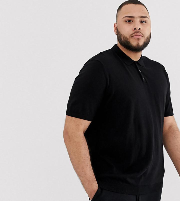 Asos Design Plus Knitted Muscle Fit Polo In Black