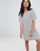 Santa Cruz T-shirt Dress In Breton Stripe With Dot Logo - White