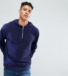 Asos Tall Oversized Velour Striped Hoodie With Half Zip - Navy