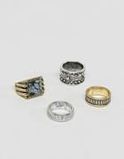 Asos Chunky Ring Pack With Embossing And Stone Interest - Multi