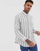 Bershka Striped Shirt In Gray And White With Button Down Collar - Gray