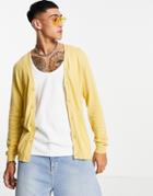 Asos Design Knitted Cotton Cardigan In Yellow-green