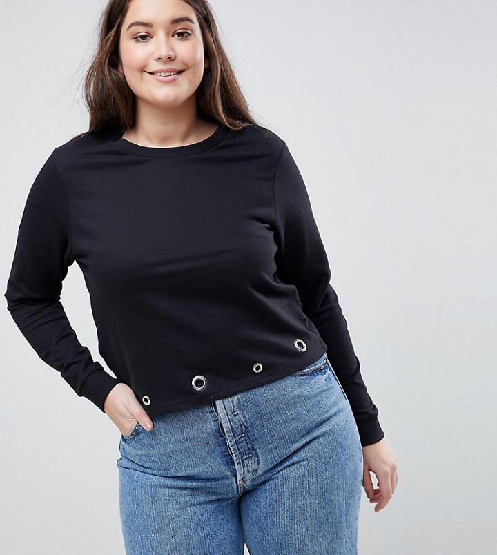 Brave Soul Plus Rennie Sweatshirt With Eyelet Detail - Black