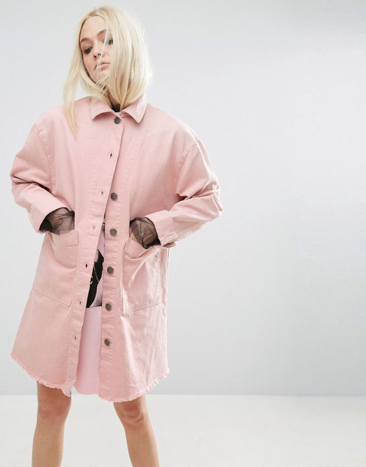 Asos Batwing Jacket With Frayed Hem - Pink