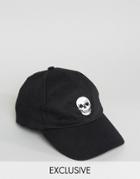 Reclaimed Vintage Inspired Baseball Cap With Skull Embroidery - Black