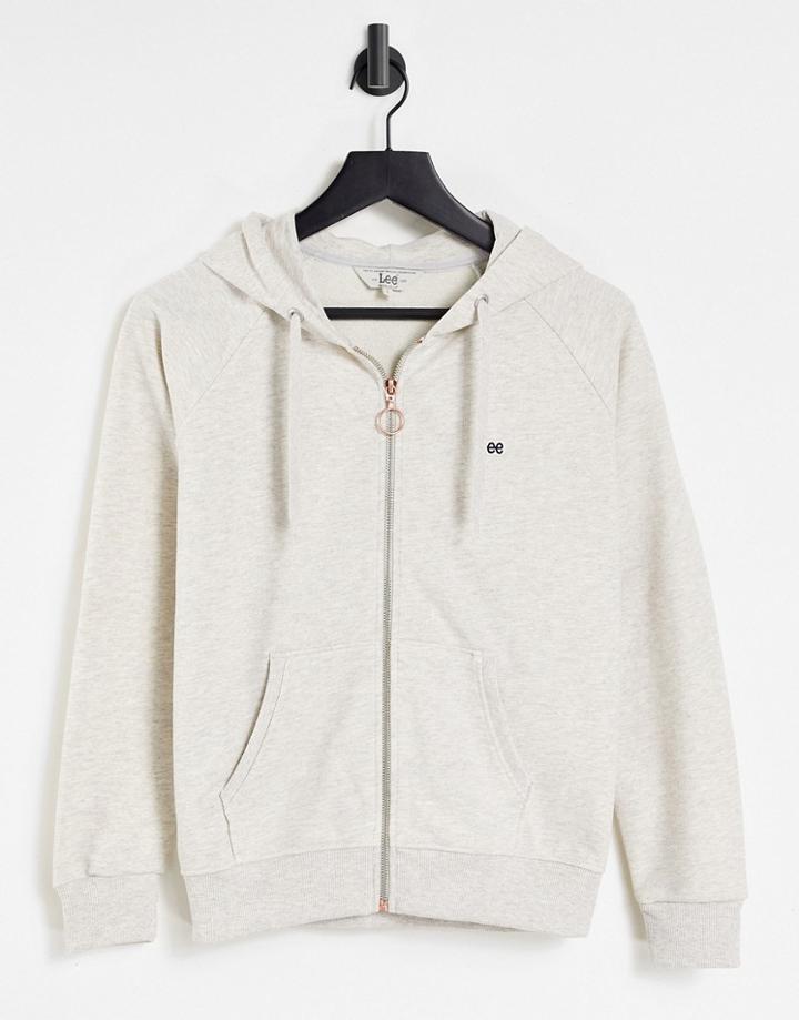 Lee Zip Up Ring Detail Logo Hoodie In Light Gray-grey