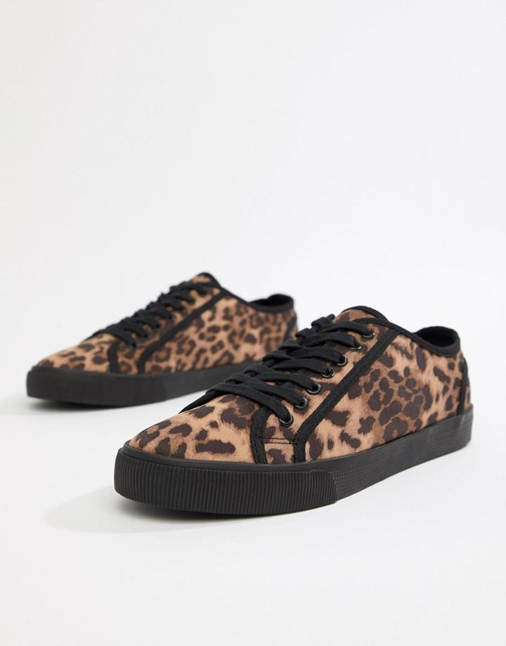 Asos Design Plimsolls In Leopard Print - Black