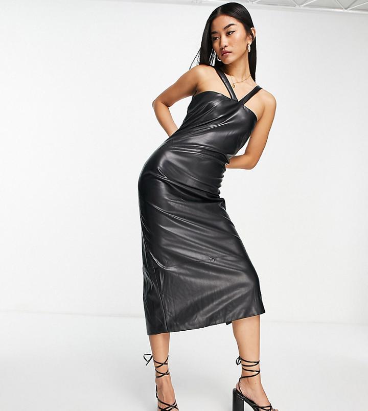 Bardot Pu Cut Out Body-conscious Midi Dress In Black