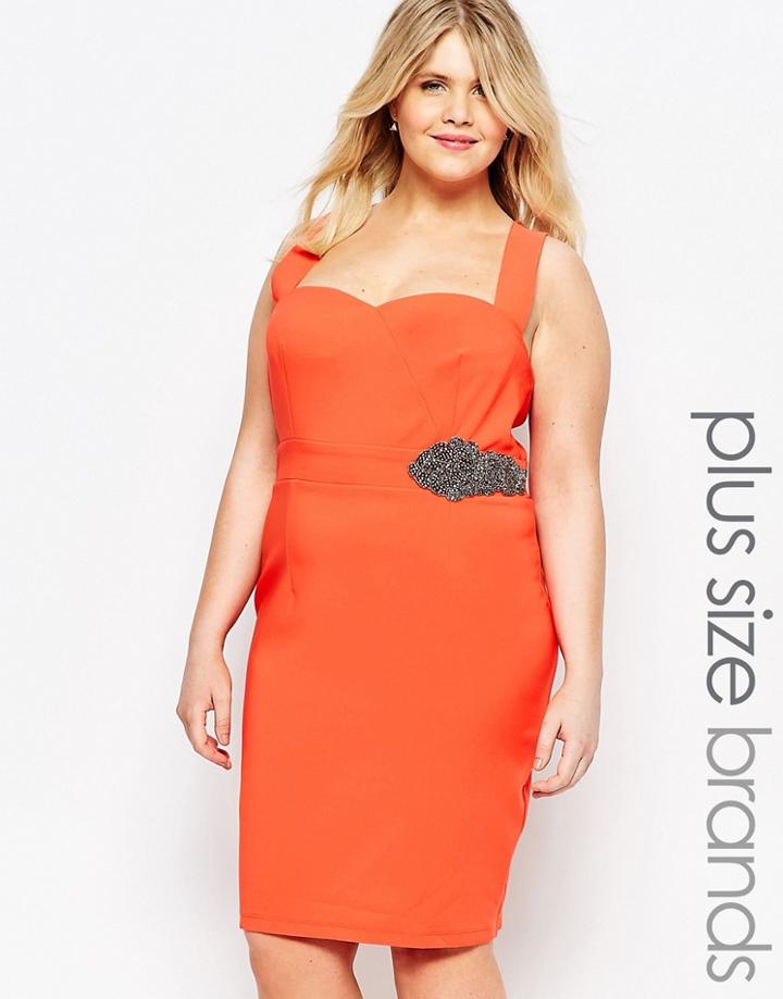 Little Mistress Plus Plunge Front Halter Bodycon Dress - Orange