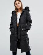 New Look Faux Fur Padded Maxi Coat - Black