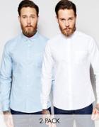 Asos Skinny Oxford Shirt Twin Pack In White And Blue With Long Sleeves