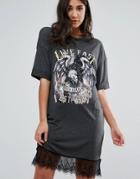 Missguided Gray Lace Bottom Graphic Printed Rock Dress - Gray
