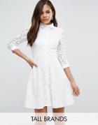 City Goddess Skater Shirt Dress In All Over Lace - White