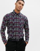 Devils Advocate All Over Comic Print Slim Fit Shirt-navy