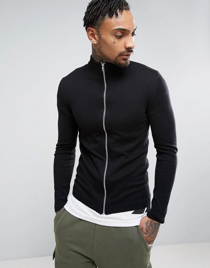 Asos Cotton Track Top In Black - Black