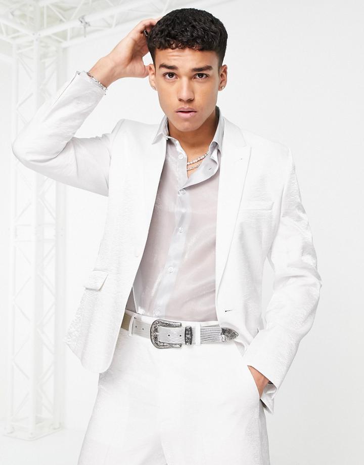 Asos Design Slim Suit Jacket In White Satin