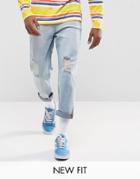 Asos Skater Jeans In Light Wash Blue With Rips - Blue