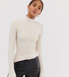 Asos Design Tall Roll Neck Sweater In Fine Knit Rib-stone