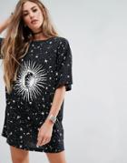 Motel Oversized T-shirt Dress With Moon And Stars Print - Black