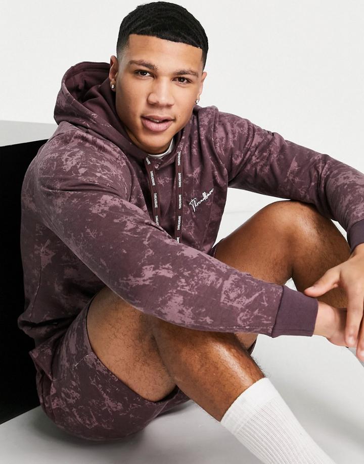 Threadbare Waverly Shorts Lounge Set In Burgundy Acid Wash-red