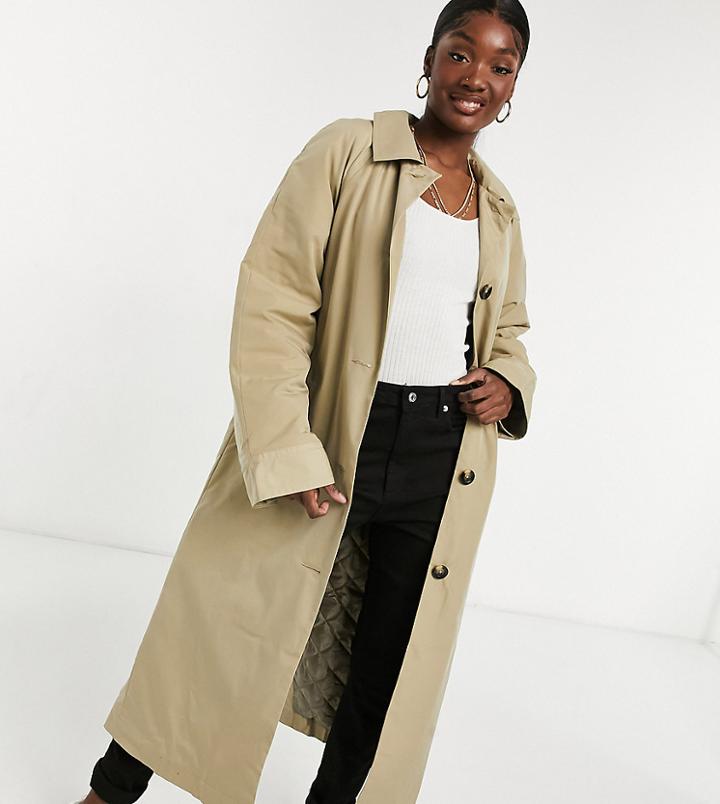 Asos Design Tall Boyfriend Trench With Quilted Liner In Stone-neutral