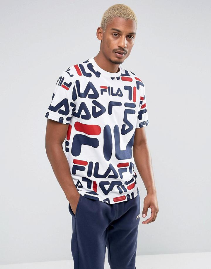 Fila Black T-shirt All Over Logo Print In White - White