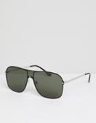 Asos Design Aviator Sunglasses In Silver Metal With Black Visor Laid On Lens - Silver