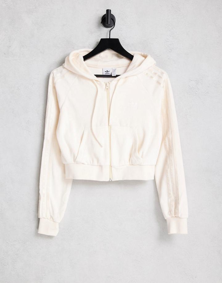 Adidas Originals 'relaxed Risque' Velour Zip Through Hoodie In Off White