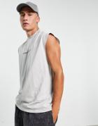 Asos Dark Future Oversized Tank Top In Gray Violet With Printed Logo In Cotton - Gray-grey
