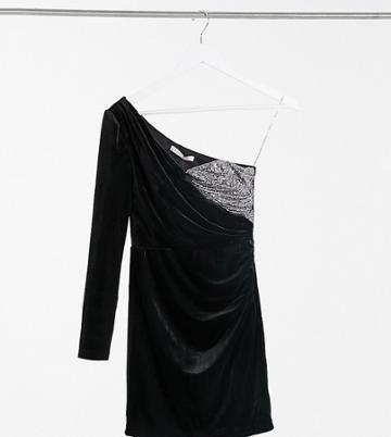 Jaded Rose Petite Exclusive Velvet And Sequin Wrap Mini Dress In Black And Silver