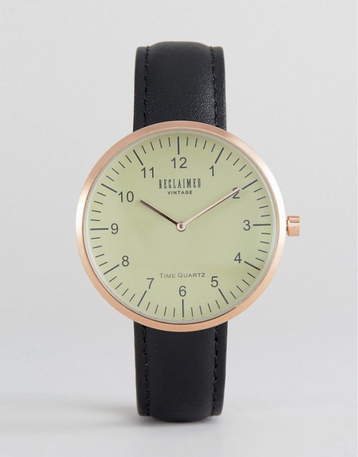 Reclaimed Vintage Dome Leather Watch In Black - Black