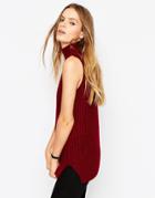 Asos Sleeveless Sweater In Chunky Knit With High Neck - Gray