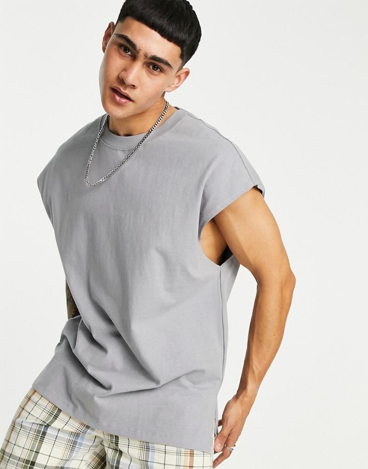 Bershka Oversized Tank In Gray-white