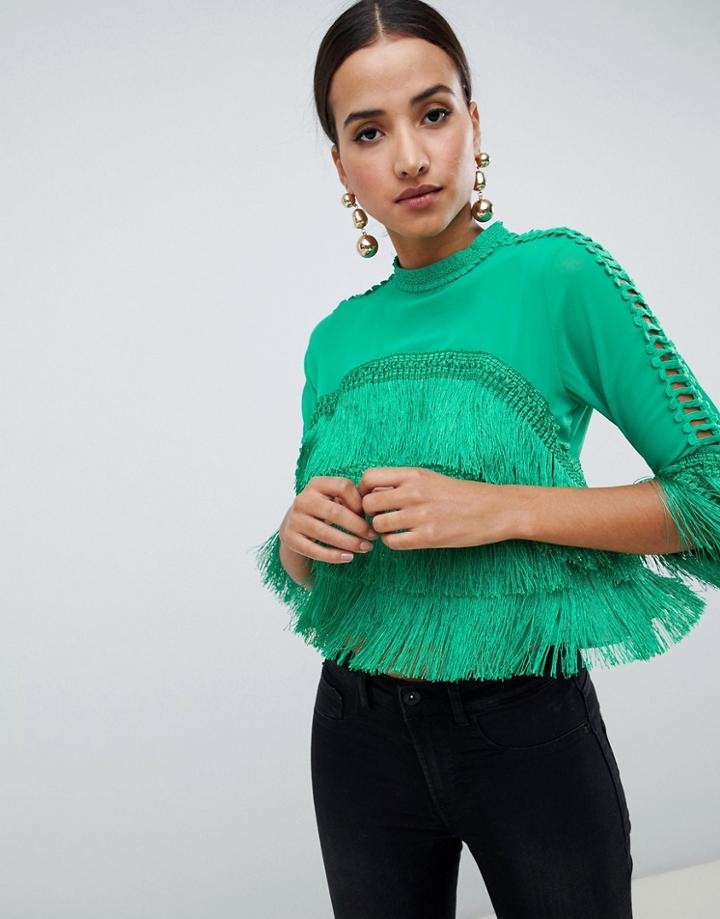 Ax Paris Crop Frill Blouse - Green
