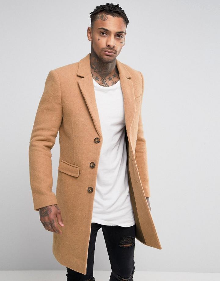 Black Kaviar Wool Overcoat - Tan