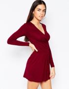 Asos Jersey Ruched Wrap Front Romper - Oxblood