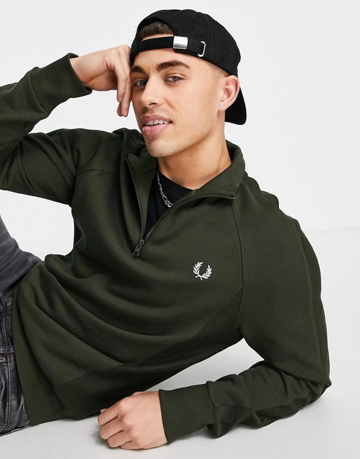 Fred Perry Half Zip Textured Sweatshirt In Green
