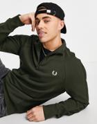 Fred Perry Half Zip Textured Sweatshirt In Green