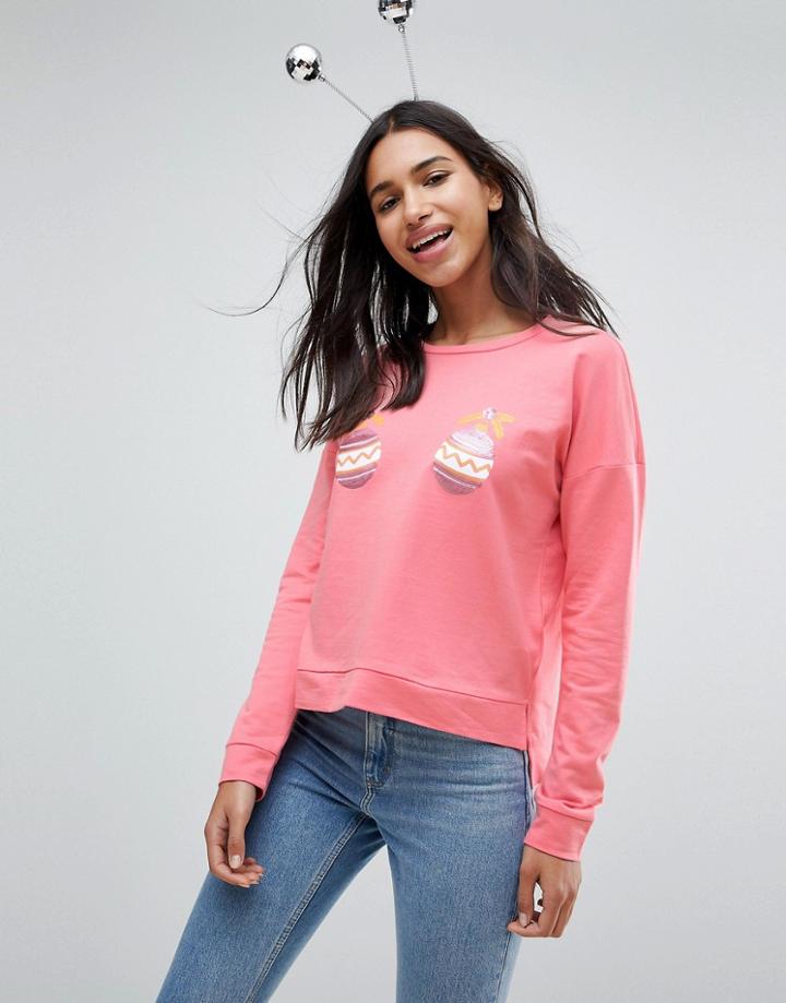 Only Sequined Baubles Holidays Sweatshirt - Purple