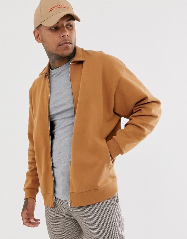 Asos Design Oversized Harrington Jersey Jacket In Beige - Pink