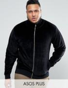 Asos Plus Jersey Track Jacket In Velour - Black