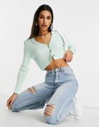 Missguided Ribbed Crop Cardigan In Mint-green