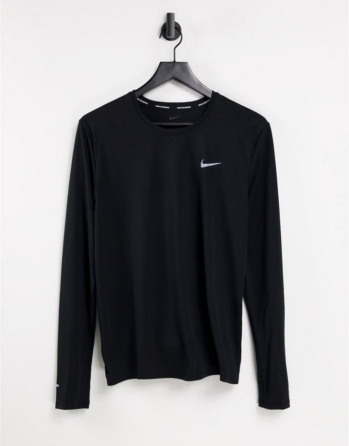 Nike Running Miler Dri-fit Long Sleeve T-shirt In Black