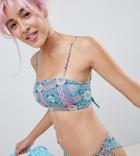 Monki Mosaic Bandeau Bikini Top In Mosaic Print - Multi
