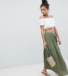 Asos Tall Maxi Skirt With Tie Belt In Grid Texture - Green