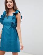Fashion Union Frill Sleeve Mini Dress - Blue