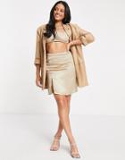 Unique21 Satin Slit Mini Skirt In Oyster-white