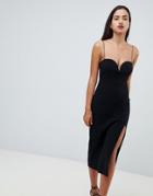 Bec & Bridge Plunge Neck Split Dress - Black