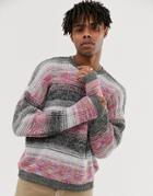 Asos Design Oversized Textured Knit Sweater In Neon Pink Slubby Yarn - Pink